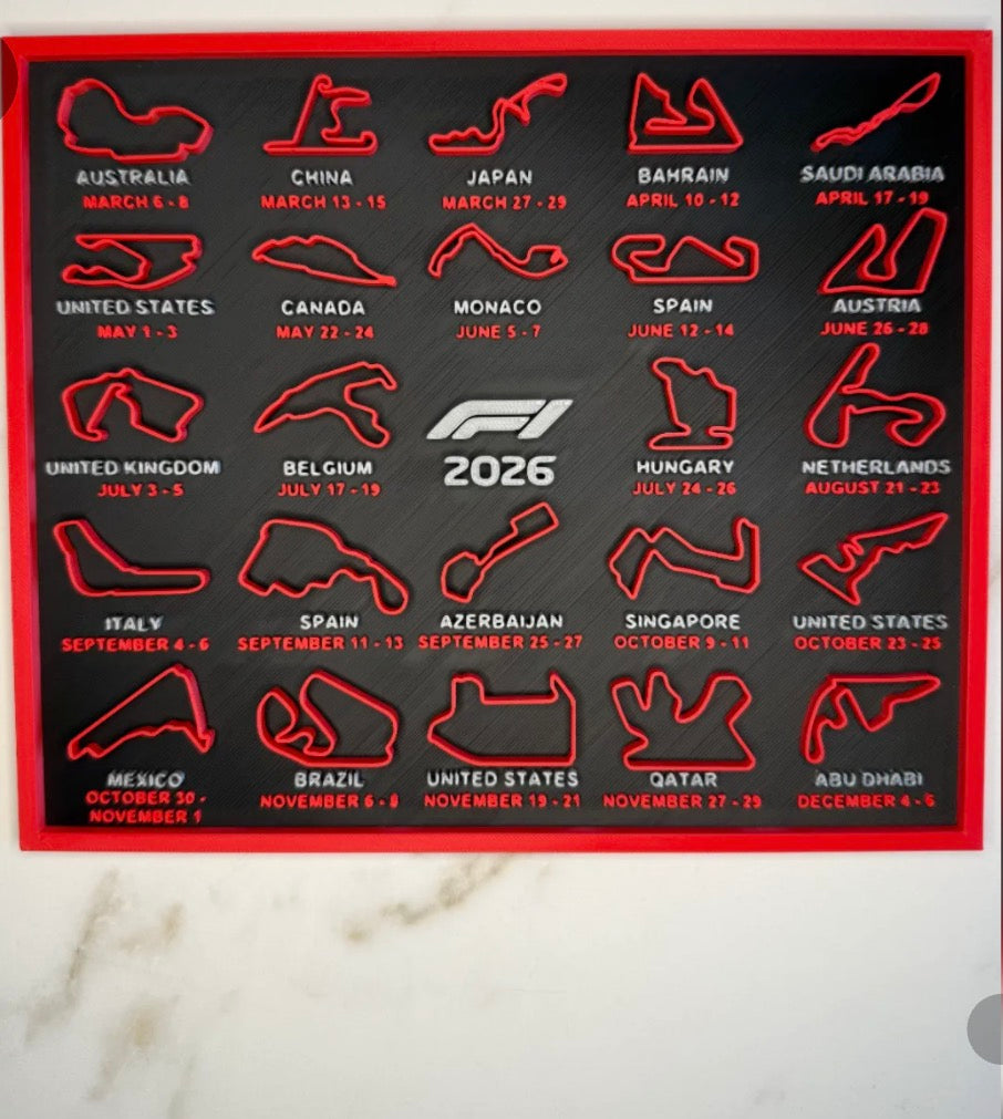 F1 2026 Season Track Calendar Plaque