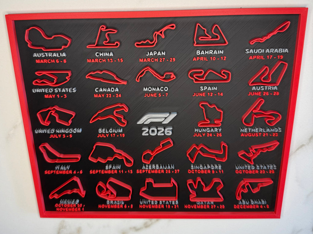 F1 2026 Season Track Calendar Plaque